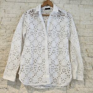 J. Crew White Eyelet Lace Blouse